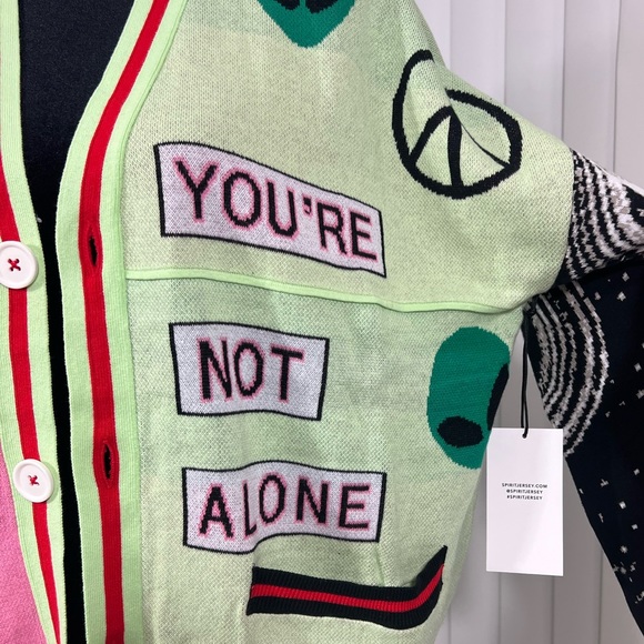 SPIRIT JERSEY Unisex Out Of This World Alien Galaxy Print Sweater Cardigan M - Picture 8 of 16